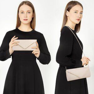 Women's Nude Clutch Purses Sparkling Envelope Evening Bag Detachable Chain